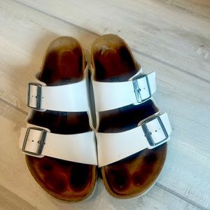 White Birkenstock sandals